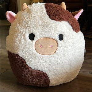 Squishmallows RONNIE FUZZAMALLOWS VERY HARD TO FIND! Brown & White Cow Plush NWT